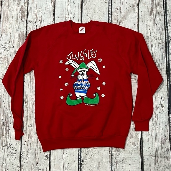 Vintage Other - Vintage 1980s Jinggles Bunny Ugly Christmas Xmas 80s Red Pullover Sweatshirt